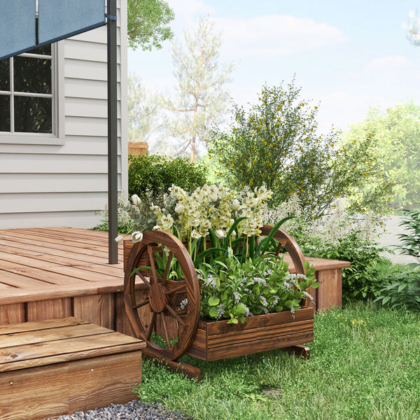Wooden planter in the shape of a cart