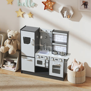 Children's kitchen with sound control knob and accessories, dark brown