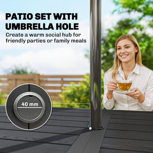 6-Seater Outdoor Dining Set, Metal Wood-Look Patio Table and Stackable Chairs, Black