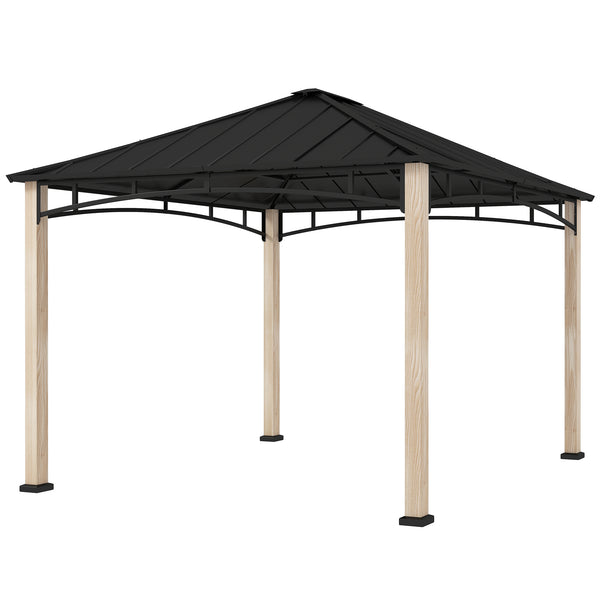 10' x 12' Hardtop Gazebo with Metal Roof, Wood Grain Frame, Outdoor Patio Canopy,