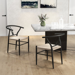 Set of 2 modern style woven fabric dining chairs