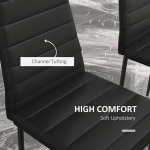 Set of 6 high-back faux leather chairs with metal legs, black