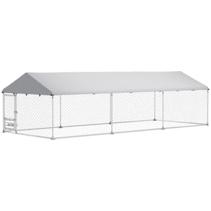 Outdoor Dog Run w/ Adjustable & Rotating Bowls, Water-Resistant UV-Resistant Cover, Secure Lock, 19.7' x 7.5' x 5.2'