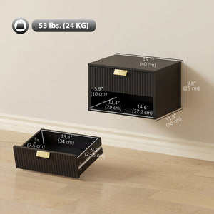 Ensemble de 2 tables de chevet murales flottantes avec tiroir cannelé et étagère ouverte, noir