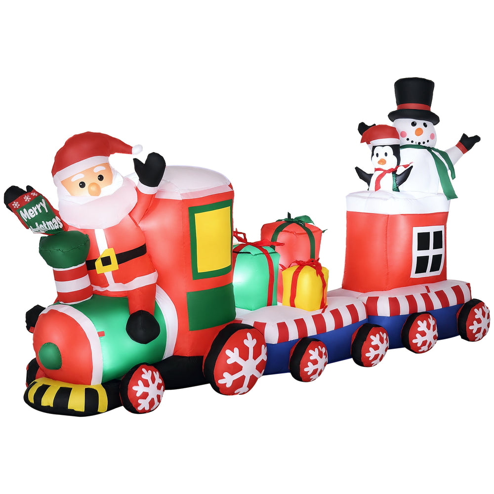 2.4m inflatable Christmas train with Santa Claus, snowman, penguin and gift boxes