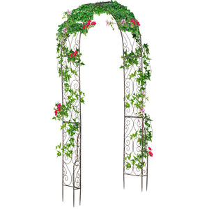 Metal garden arch with pergola for decorative climbing plants