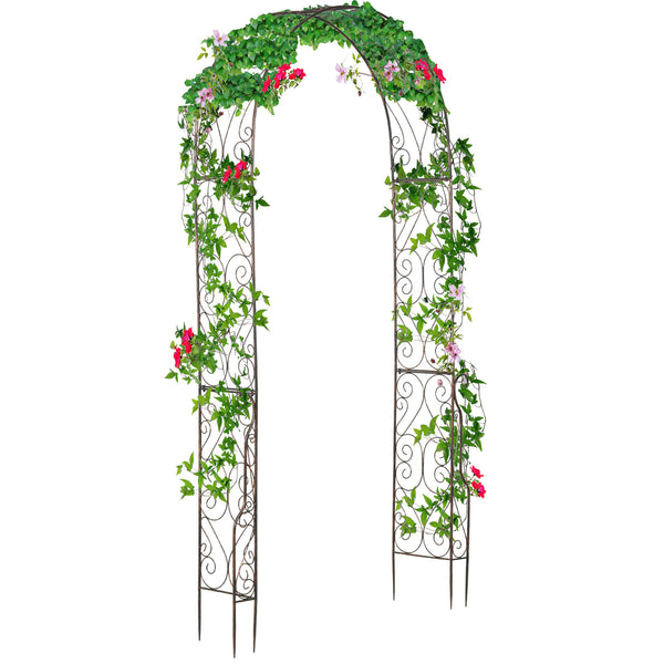 Metal garden arch with pergola for decorative climbing plants