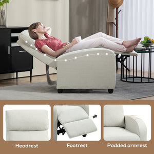 Manual fabric recliner with upholstered seat, cream white