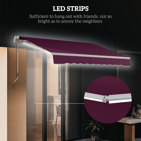 9.8 x 6.6 ft manual retractable awning with LED lighting, burgundy red