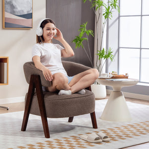 Sherpa Fleece Accent Chair with Solid Wood Legs, Light Brown