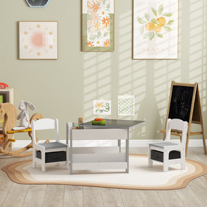 3-piece table and chair set with reversible top, chalkboard and black basket