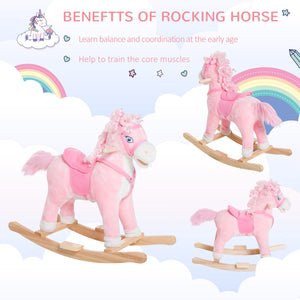 Kids Plush Rocking Horse with Realistic Sounds, Pink