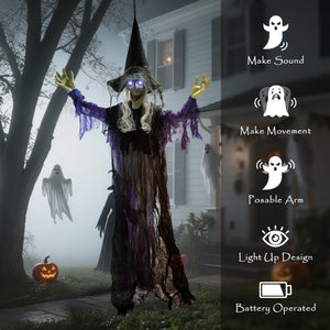 Life-size animated hanging witch for Halloween with light-up LED eyes,