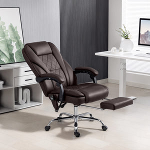 Reclining massage office chair with adjustable height and footrest, dark brown