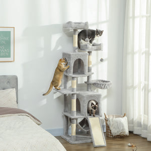 178cm Multi-Level Cat Tree with 2 Cabins, 2 Beds, Hammock, Play Balls, Light Grey