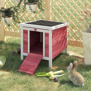 Wooden hutch with waterproof and openable asphalt roof, red