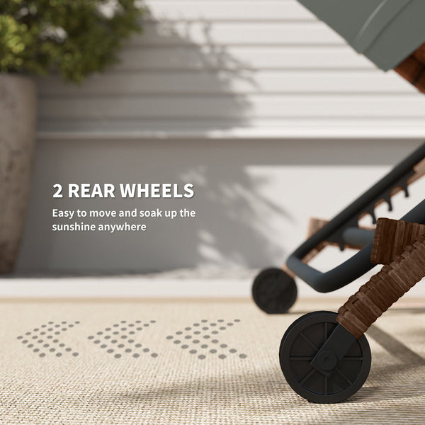 Set of 2 Outdoor Wicker Lounge Chairs with 5-Level Adjustable Backrest, Casters, Cushion and Armrests, Grey