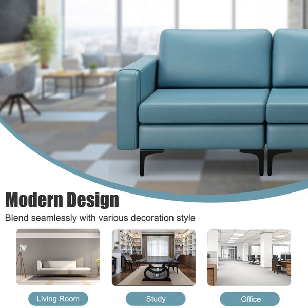 3-seater sectional sofa with magazine pocket armrest and metal legs - Blue