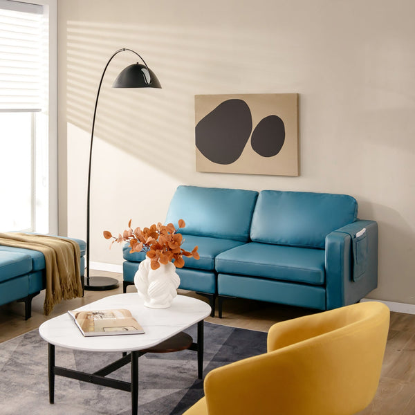 3-seater sectional sofa with magazine pocket armrest and metal legs - Blue