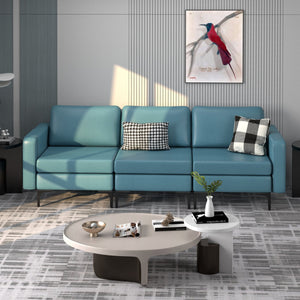 3-seater sectional sofa with magazine pocket armrest and metal legs - Blue
