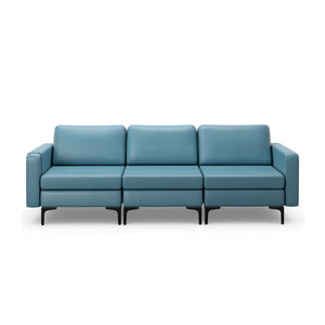 3-seater sectional sofa with magazine pocket armrest and metal legs - Blue