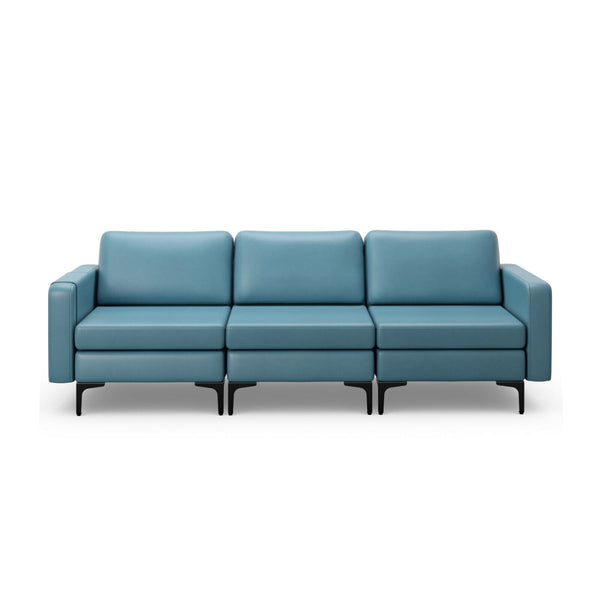 3-seater sectional sofa with magazine pocket armrest and metal legs - Blue