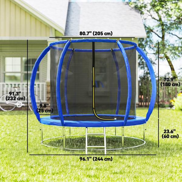 8ft Trampoline with Enclosure Net, Ladder and Curved Poles