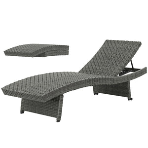 Folding wicker chaise lounge with 4-position adjustable backrest, grey