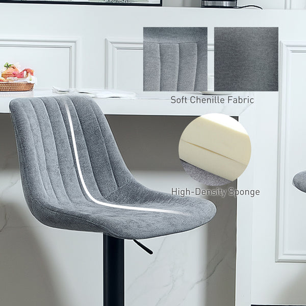 Set of 2 adjustable swivel bar stools with backrest and footrest, anthracite grey