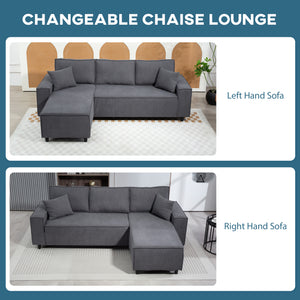 Corner sofa with convertible chaise longue in corduroy with pocket springs, 2 cushions, anthracite gray