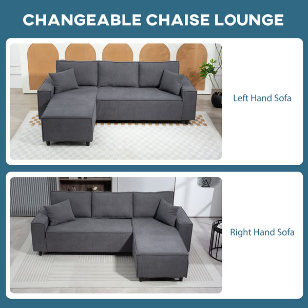 Corner sofa with convertible chaise longue in corduroy with pocket springs, 2 cushions, anthracite gray