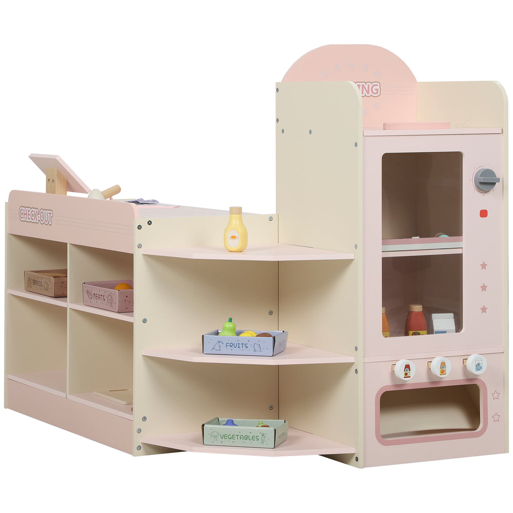 Children's Grocery Store Playset, Pretend Shop with Cash Register and ATM, Pink