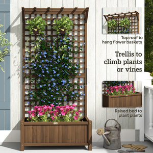 Wooden planter with trellis for climbing plants