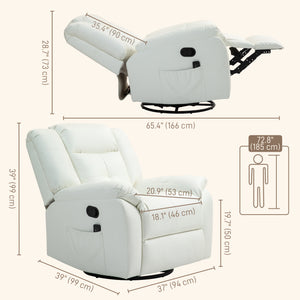 8-Point Vibration Massage Recliner Chair in Cream White Leather