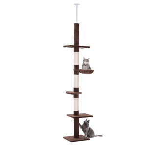 2.6m 5-Level Cat Tree with Scratching Post, Brown and White