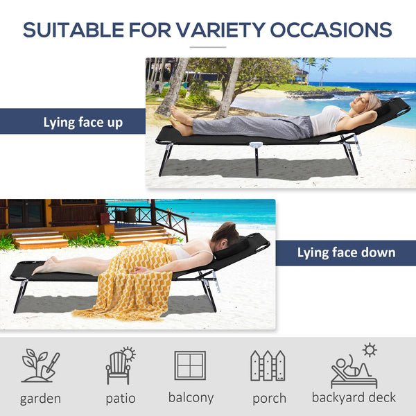 Folding chaise lounge with 4-position adjustable backrest, black