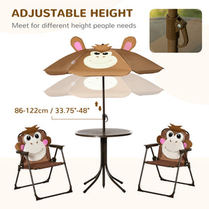 Folding picnic table and chairs set with removable parasol, brown