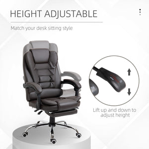 High-back office chair in PU leather with footrest, coffee color