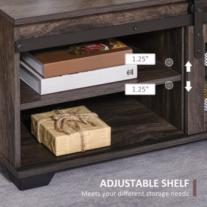 Country style coffee table with sliding mesh door, dark brown