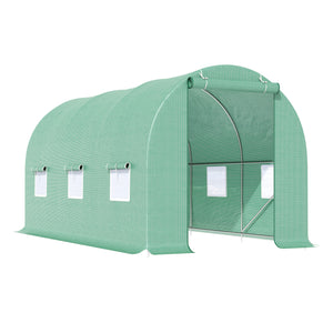 Tunnel greenhouse with roll-up doors and windows for growing outdoor plants