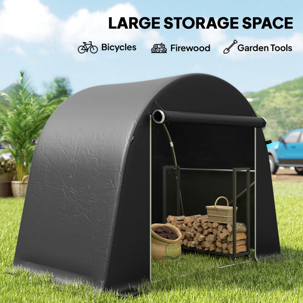 Waterproof portable garden shed with roll-up zippered door and galvanized metal frame