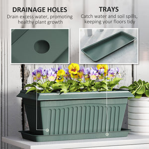 Set of 7 plastic flower pots with drainage holes and saucers