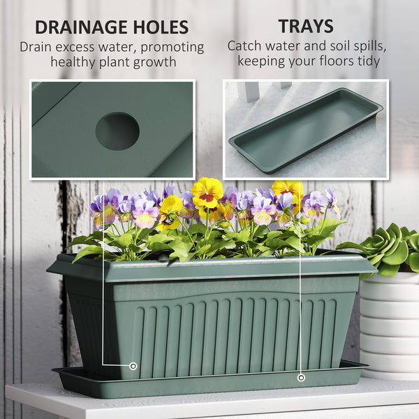 Set of 7 plastic flower pots with drainage holes and saucers