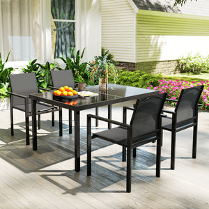 5-Piece Patio Dining Set with 4 Stackable Chairs, Tempered Glass Top and Rust-Proof Metal Frame