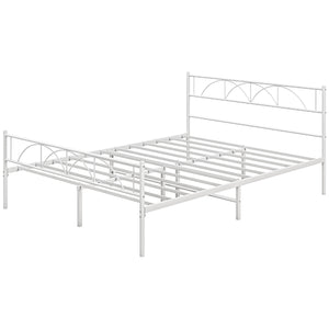 Metal Bed Frame with Queen Size Headboard, White