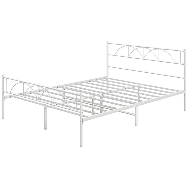 Metal Bed Frame with Queen Size Headboard, White