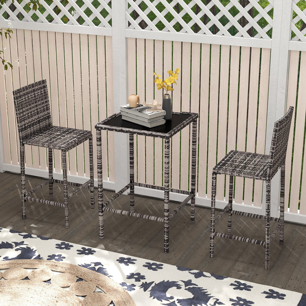 3-piece garden bar set in woven rattan, grey