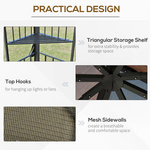 10 x 10 gazebo with double-pitched soft roof, mesh curtains, coffee color