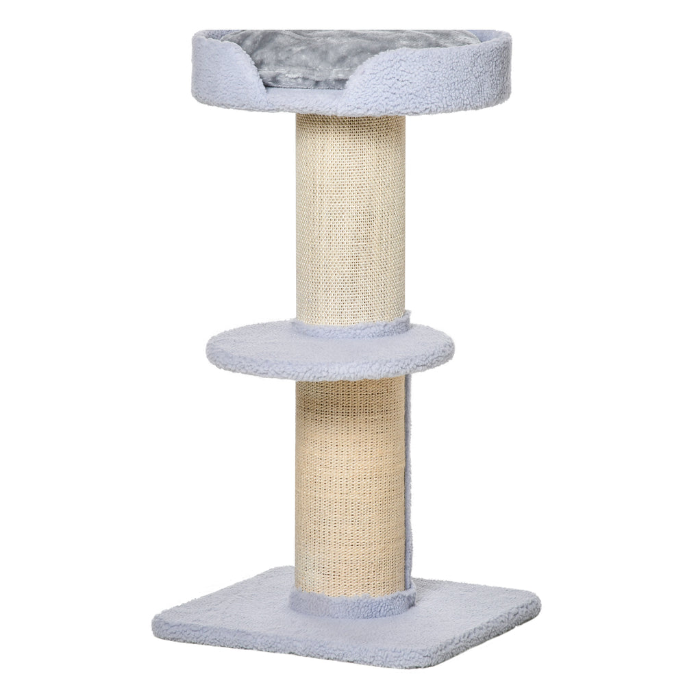 Cat tree with sisal mat, scratching post, basket, cushion and perch, light blue