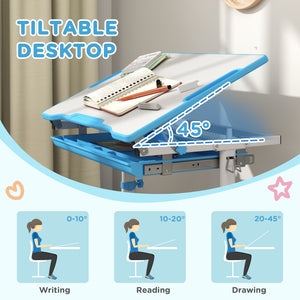 Height Adjustable Study Table and Chair Set with Drawer, Blue